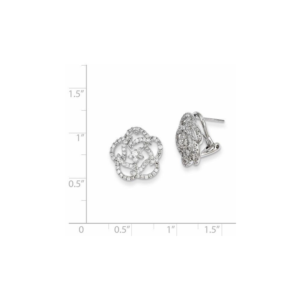 14k White Gold Diamond Flower Omega Back Earrings