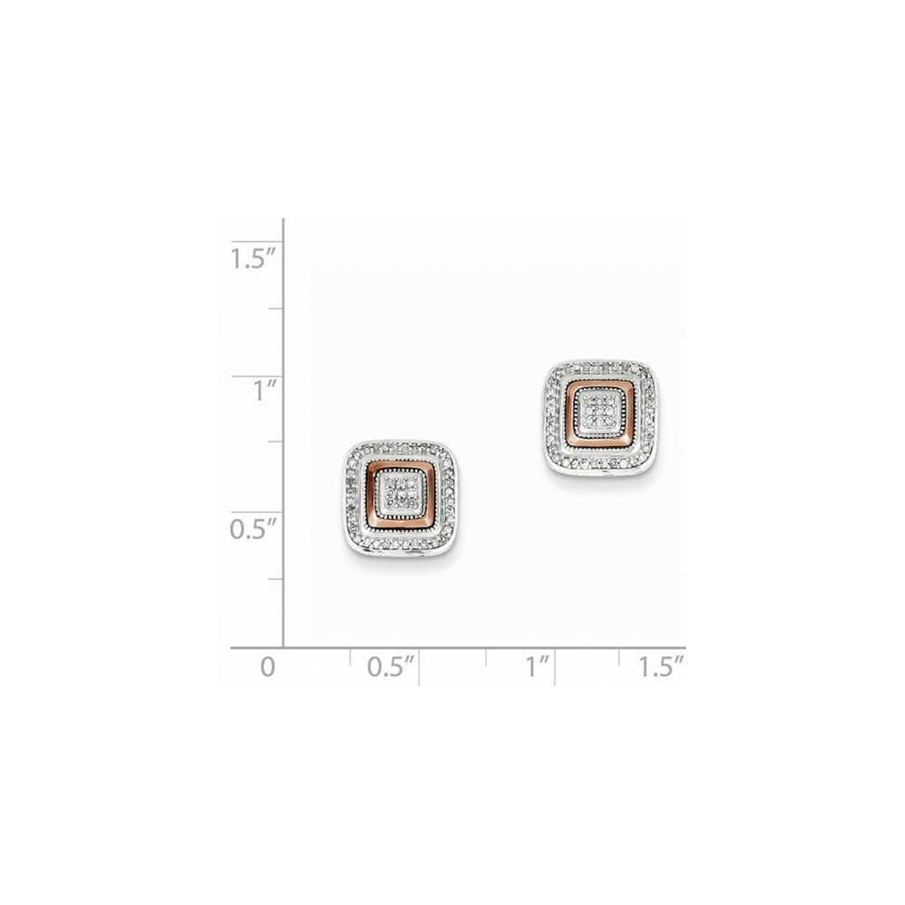 14k White Gold & Rose Rhodium Real Diamond Square Post Earrings