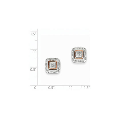 14k White Gold & Rose Rhodium Real Diamond Square Post Earrings