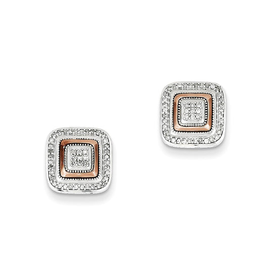 14k White Gold & Rose Rhodium Real Diamond Square Post Earrings