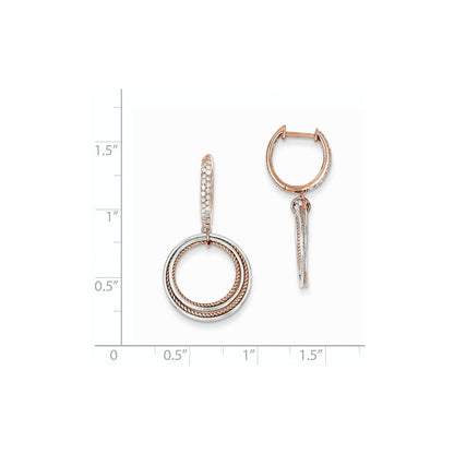 14K Yellow Gold White and Rose Gold Real Diamond Hinged Hoop Circle Dangle Earrings