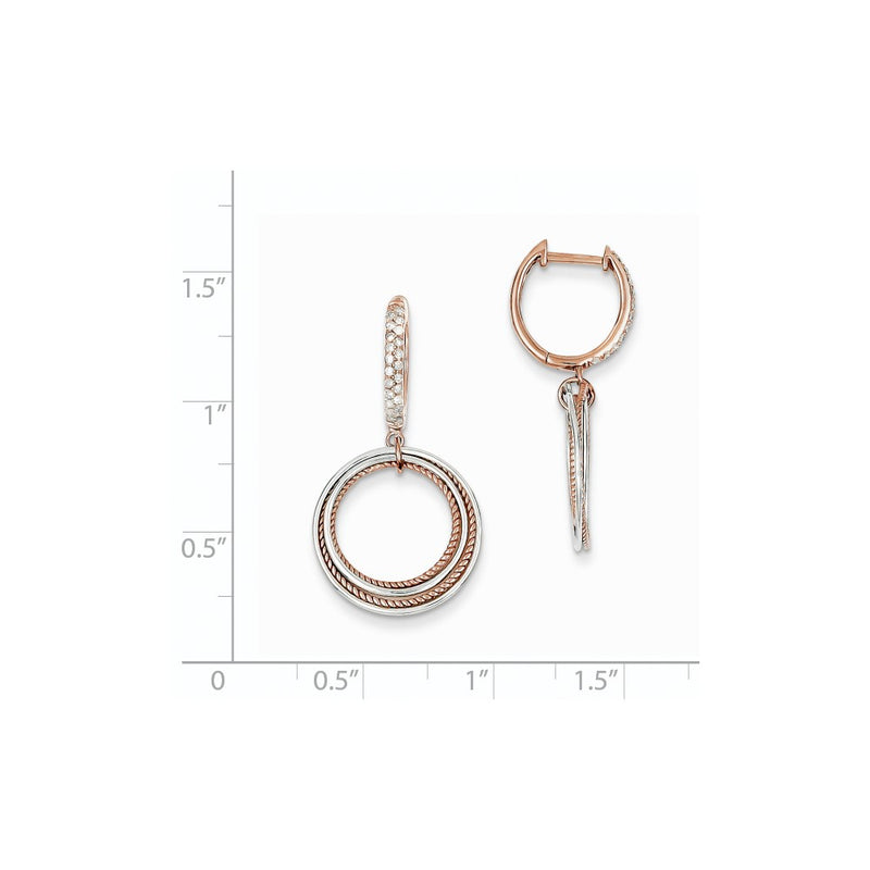 14K Yellow Gold White and Rose Gold Real Diamond Hinged Hoop Circle Dangle Earrings