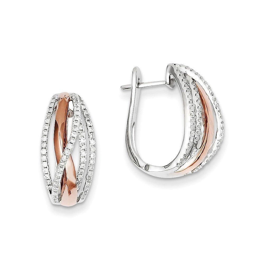 14k Yellow Gold Two-tone Real Diamond Hinged Hoop Earrings