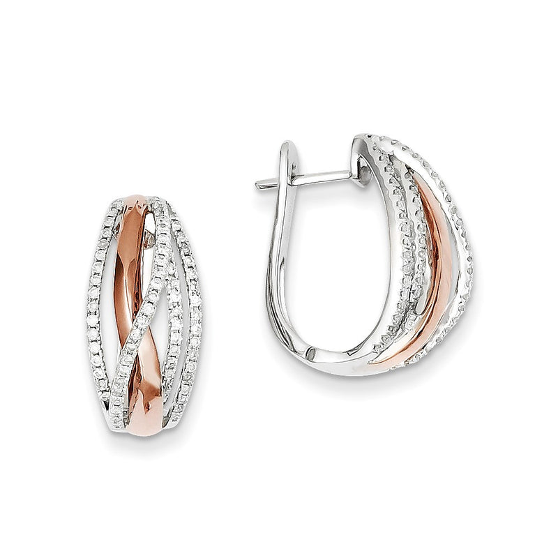 14k Yellow Gold Two-tone Real Diamond Hinged Hoop Earrings