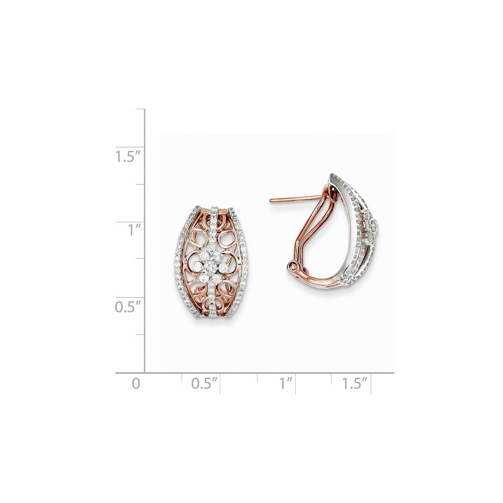 14k Two-tone Gold Diamond Flower Omega Back Earrings