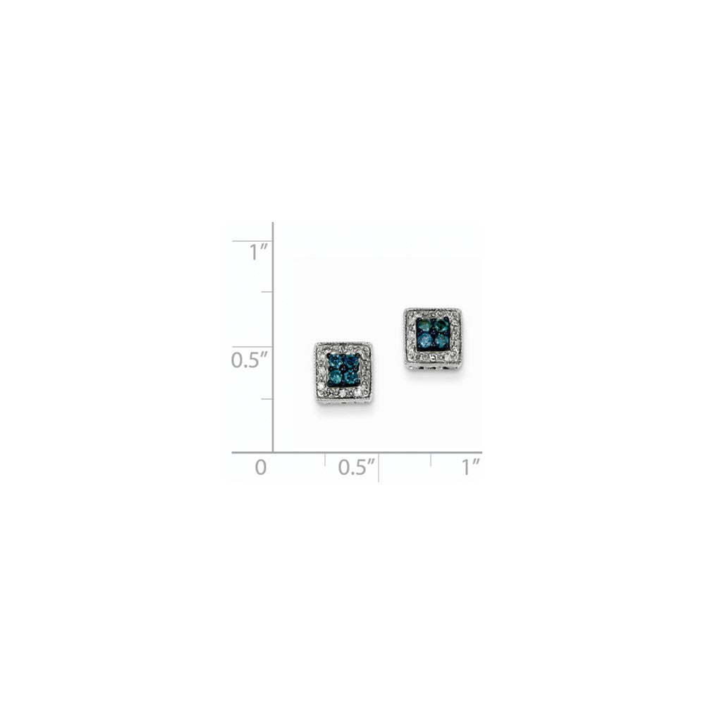 14k White Gold White & Blue Diamond Square Post Earrings