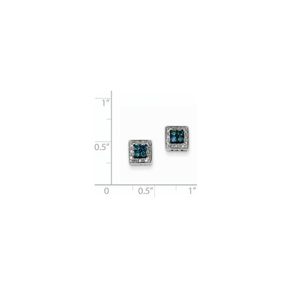 14k White Gold White & Blue Diamond Square Post Earrings
