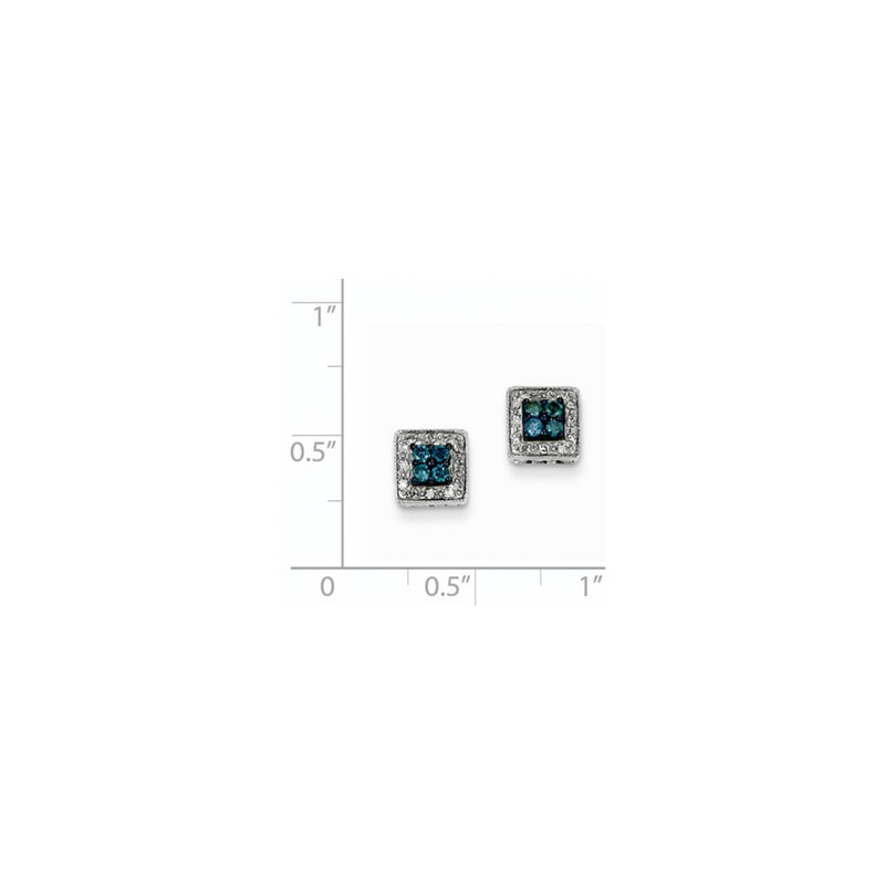 14k White Gold White & Blue Diamond Square Post Earrings