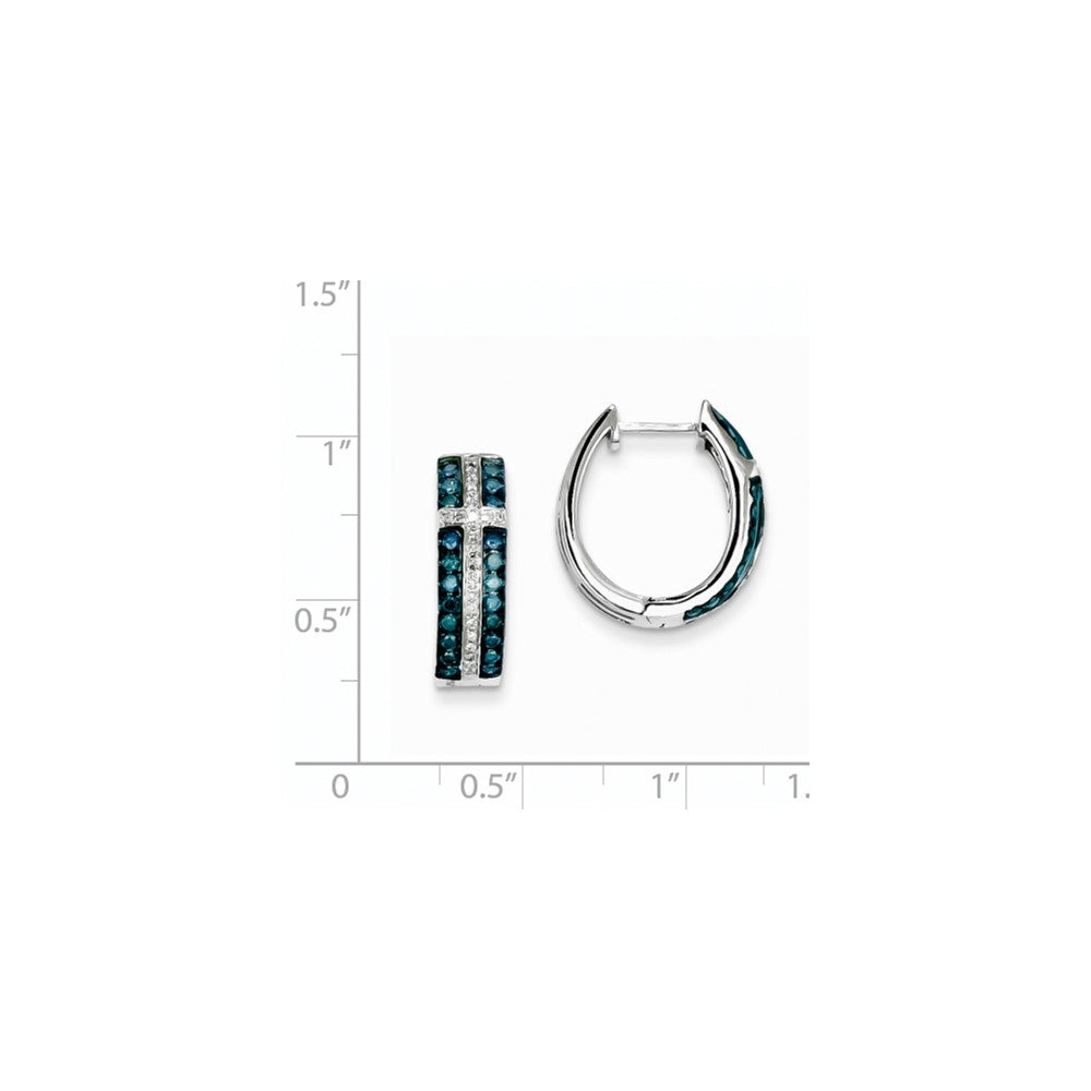 14k White Gold Blue and White Real Diamond Hinged Hoop Earrings