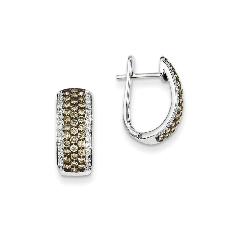14k White Gold Champagne and White Diamond Black Rhodium-plated Hinged Hoop