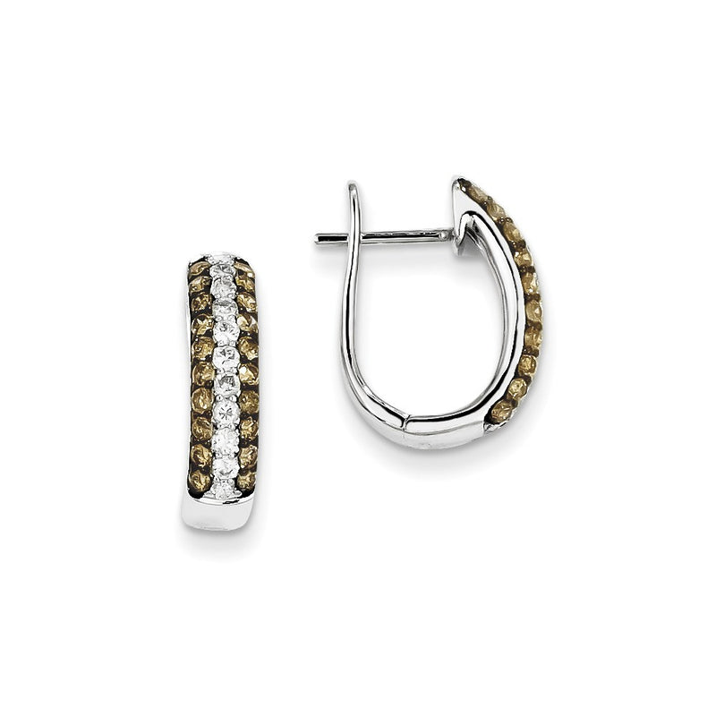 14k White Gold Champagne and White Diamond Black Rhodium-plated Hinged Hoop