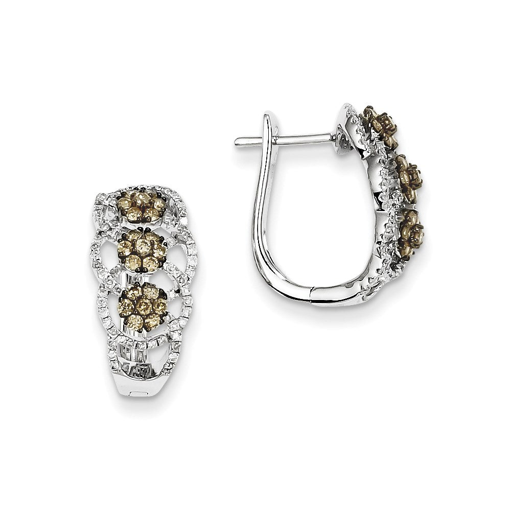 14k WG Champagne/White Dia Black Rhodium-plated Hoop Earring