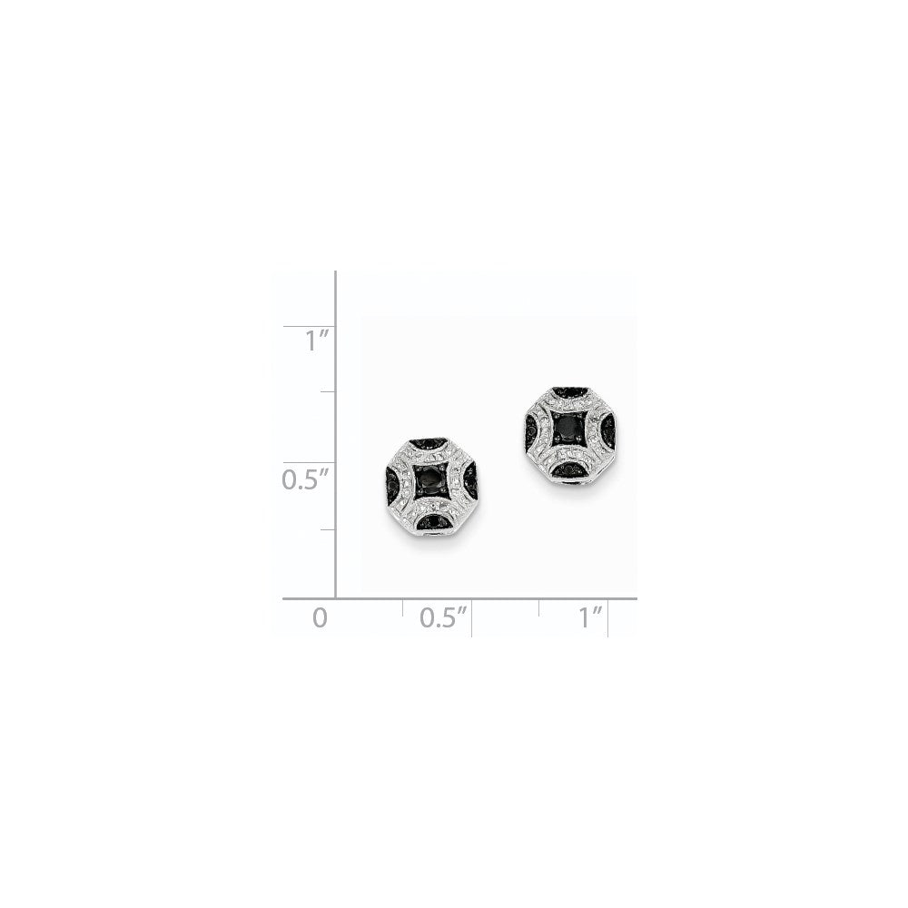 14k White Gold White & Black Real Diamond Post Earrings