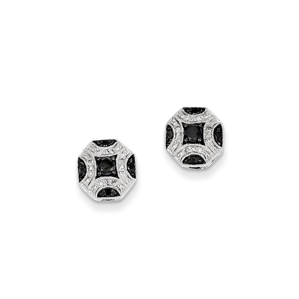 14k White Gold White & Black Real Diamond Post Earrings