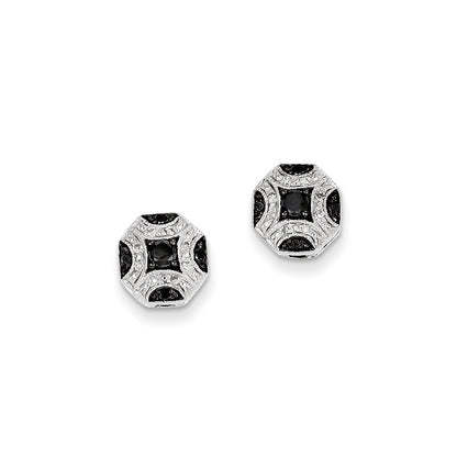 14k White Gold White & Black Real Diamond Post Earrings