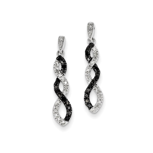 14K White Gold Black & White Real Diamond Twisted Post Earrings