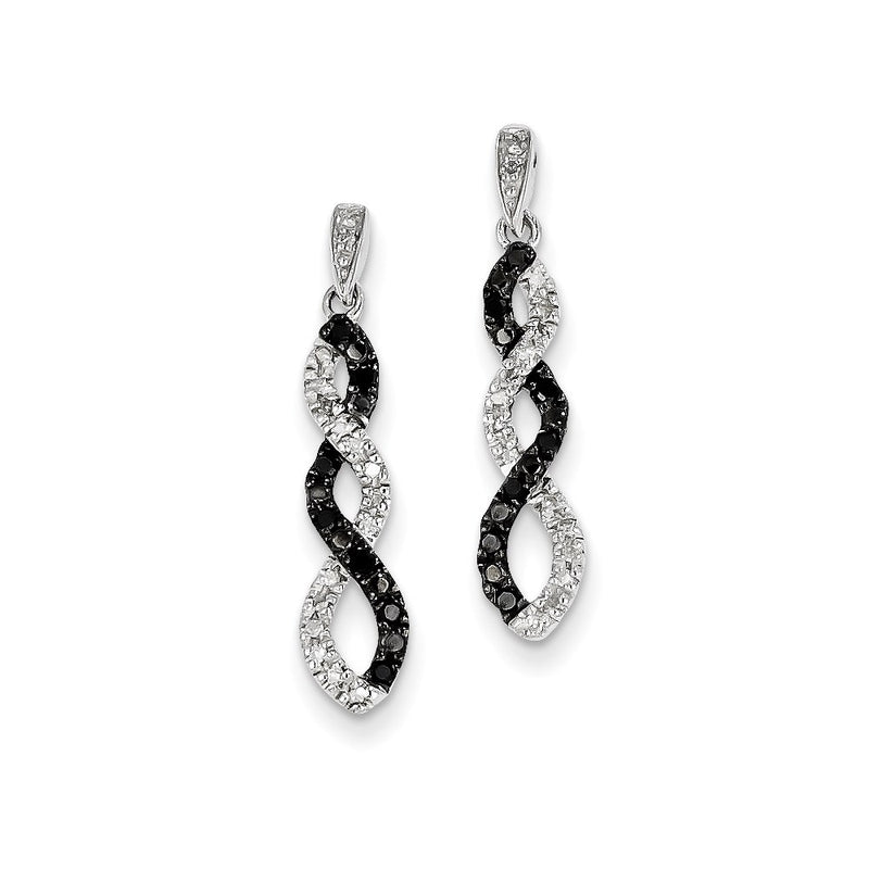 14K White Gold Black & White Real Diamond Twisted Post Earrings