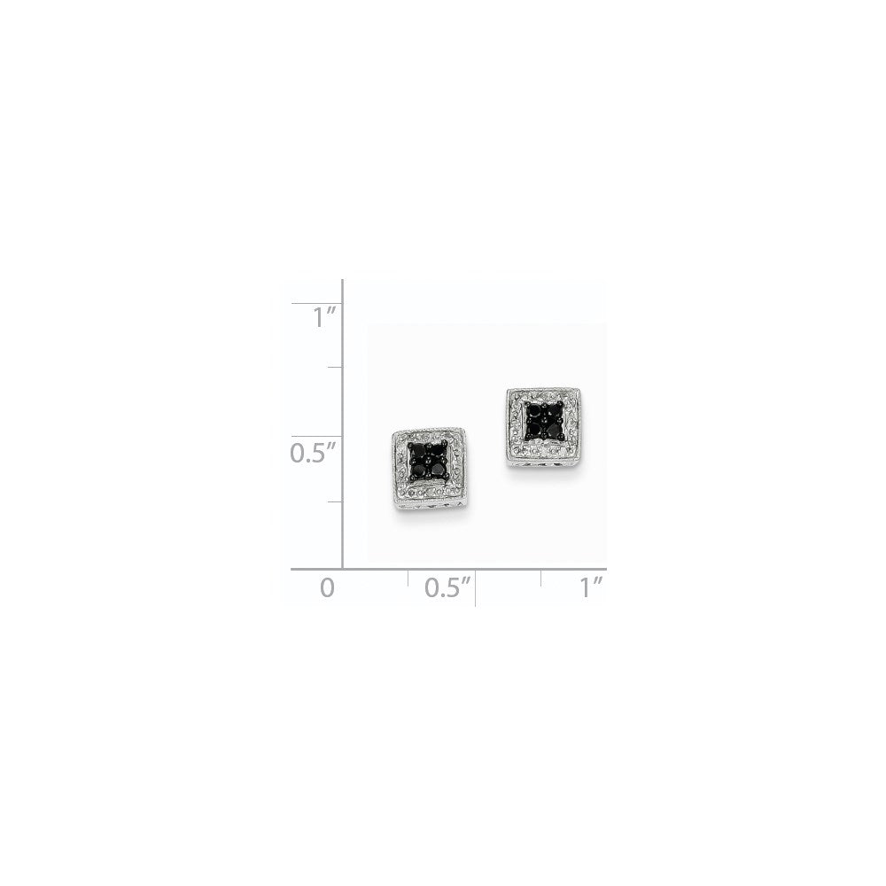 14k White Gold White & Black Real Diamond Square Post Earrings