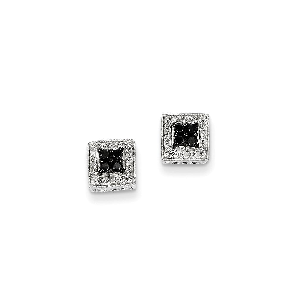 14k White Gold White & Black Real Diamond Square Post Earrings