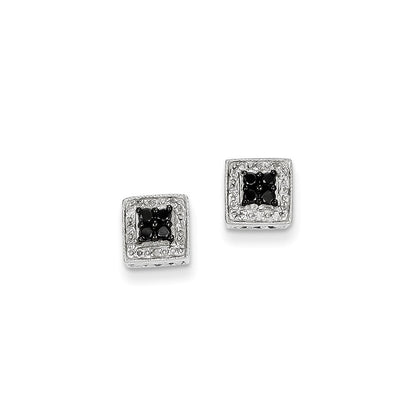 14k White Gold White & Black Real Diamond Square Post Earrings