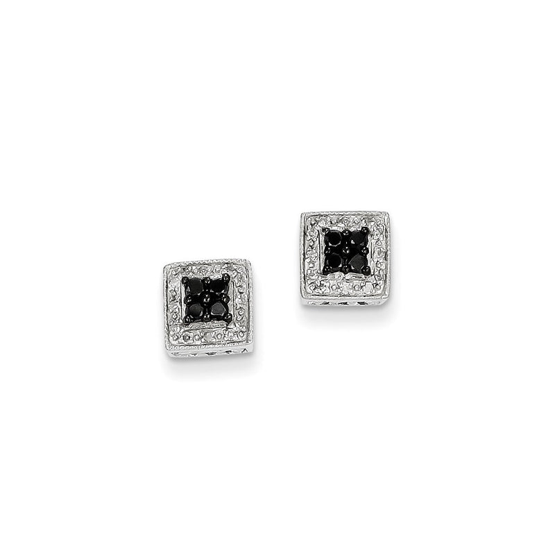 14k White Gold White & Black Real Diamond Square Post Earrings
