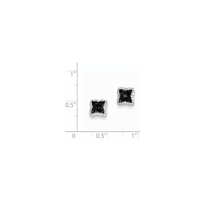 14k White Gold Black and White Real Diamond Square Post Earrings