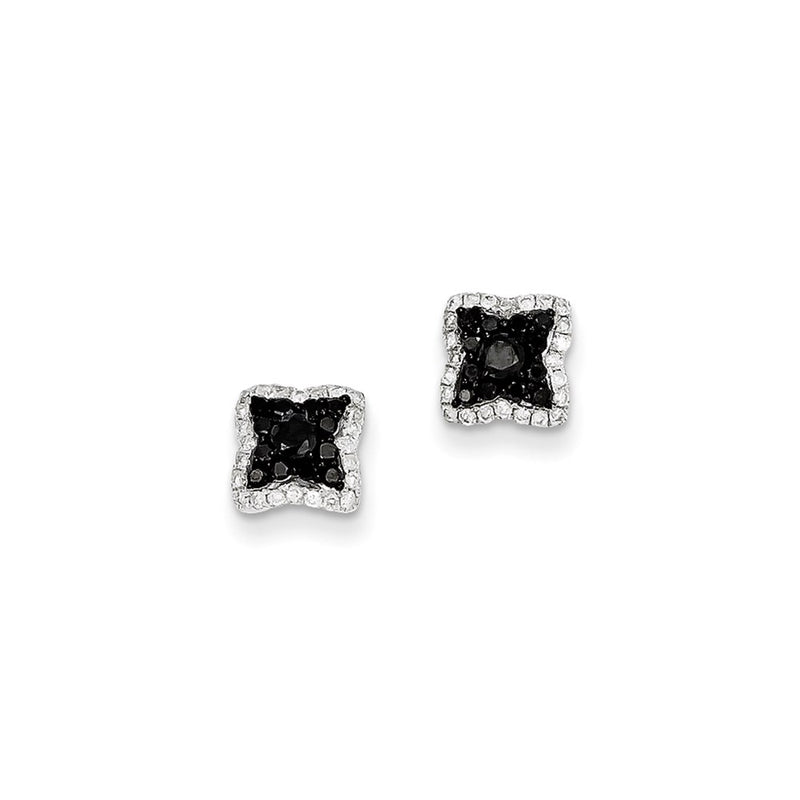 14k White Gold Black and White Real Diamond Square Post Earrings