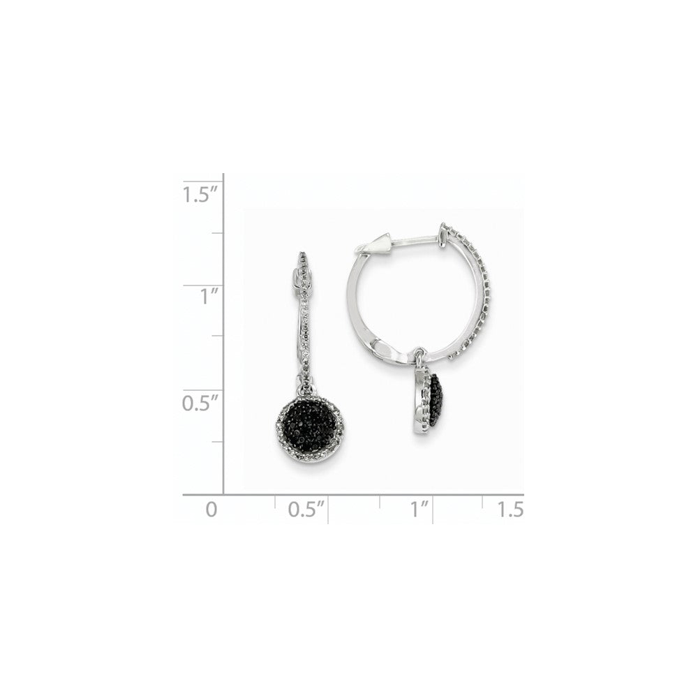 14k White Gold White and Black Real Diamond Hinged Hoop Earrings