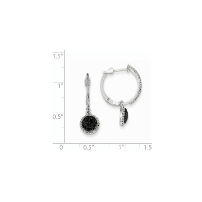 14k White Gold White and Black Real Diamond Hinged Hoop Earrings