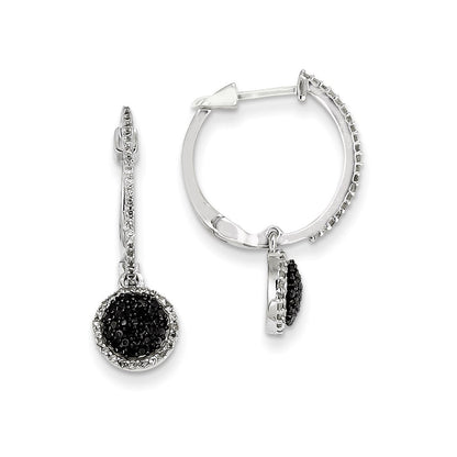 14k White Gold White and Black Real Diamond Hinged Hoop Earrings
