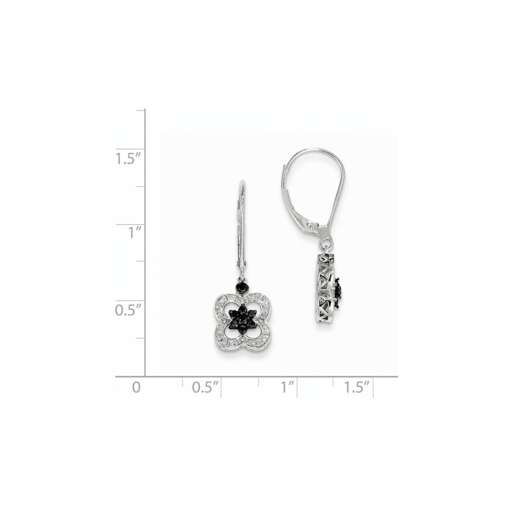 14K White Gold Black & White Real Diamond Leverback Earrings