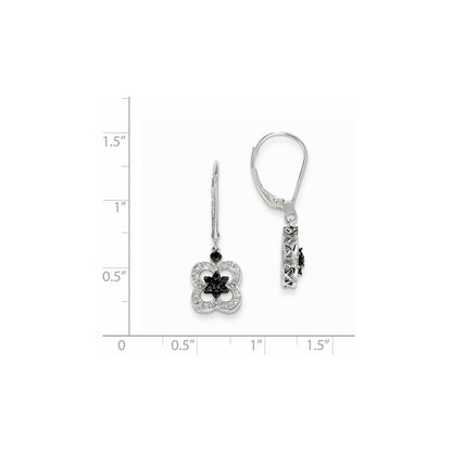 14K White Gold Black & White Real Diamond Leverback Earrings