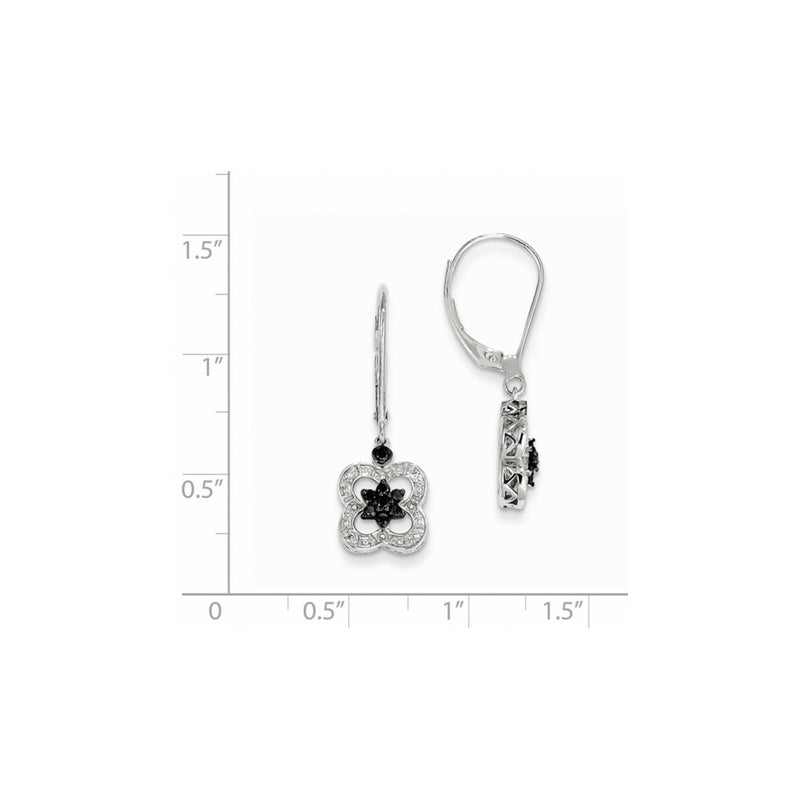 14K White Gold Black & White Real Diamond Leverback Earrings