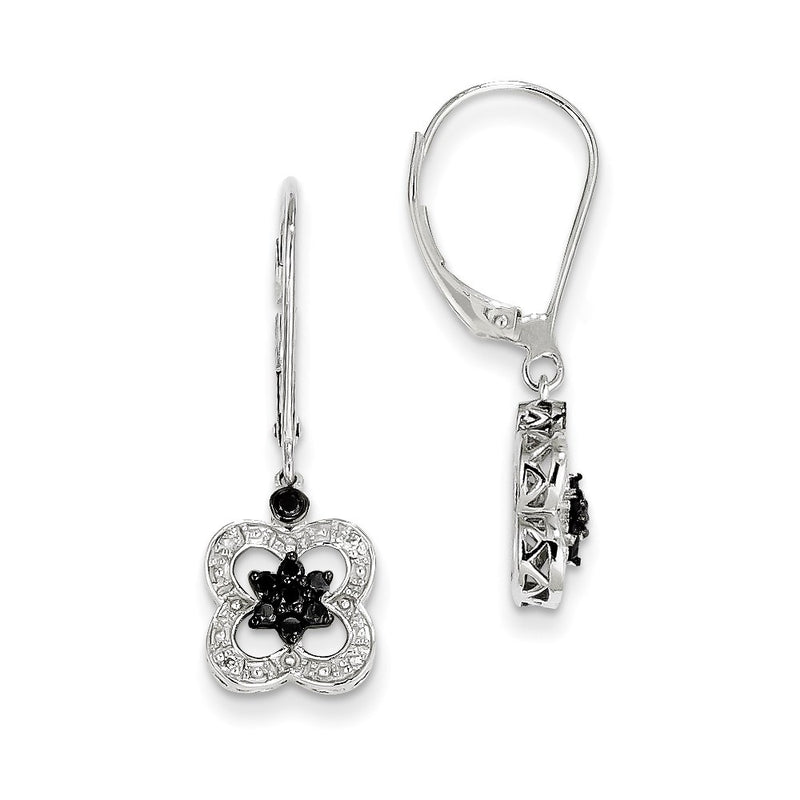 14K White Gold Black & White Real Diamond Leverback Earrings