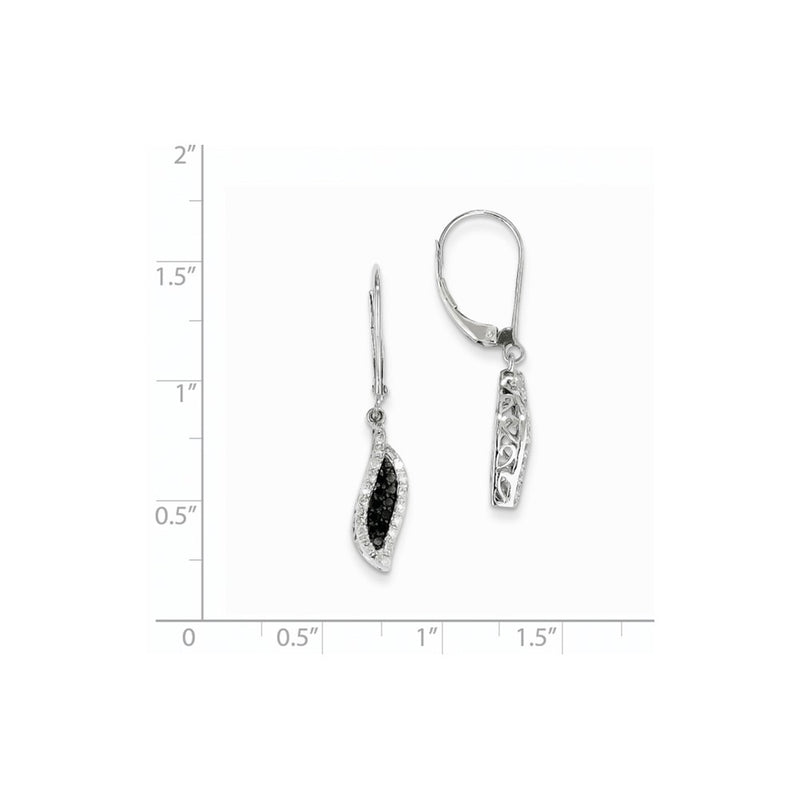 14k White Gold White & Black Real Diamond Dangle Leverback Earrings