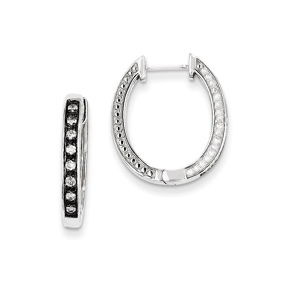 14K White Gold Real Diamond Black Rhodium-plated Hinged Hoop Earrings