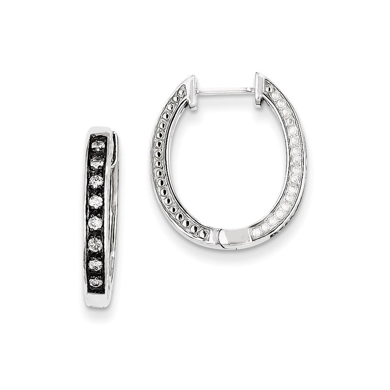 14K White Gold Real Diamond Black Rhodium-plated Hinged Hoop Earrings