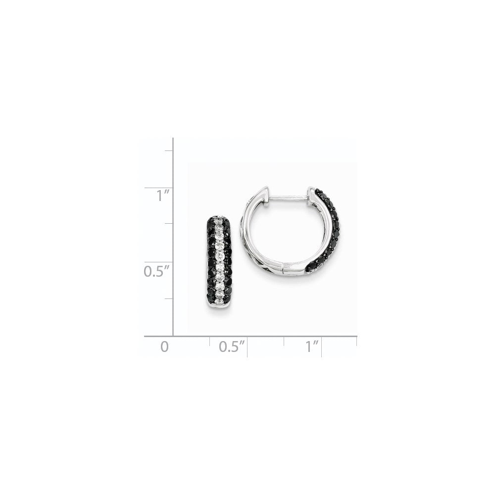 14k White Gold White & Black Real Diamond Hinged Hoop Earrings