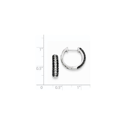 14k White Gold White & Black Real Diamond Hinged Hoop Earrings
