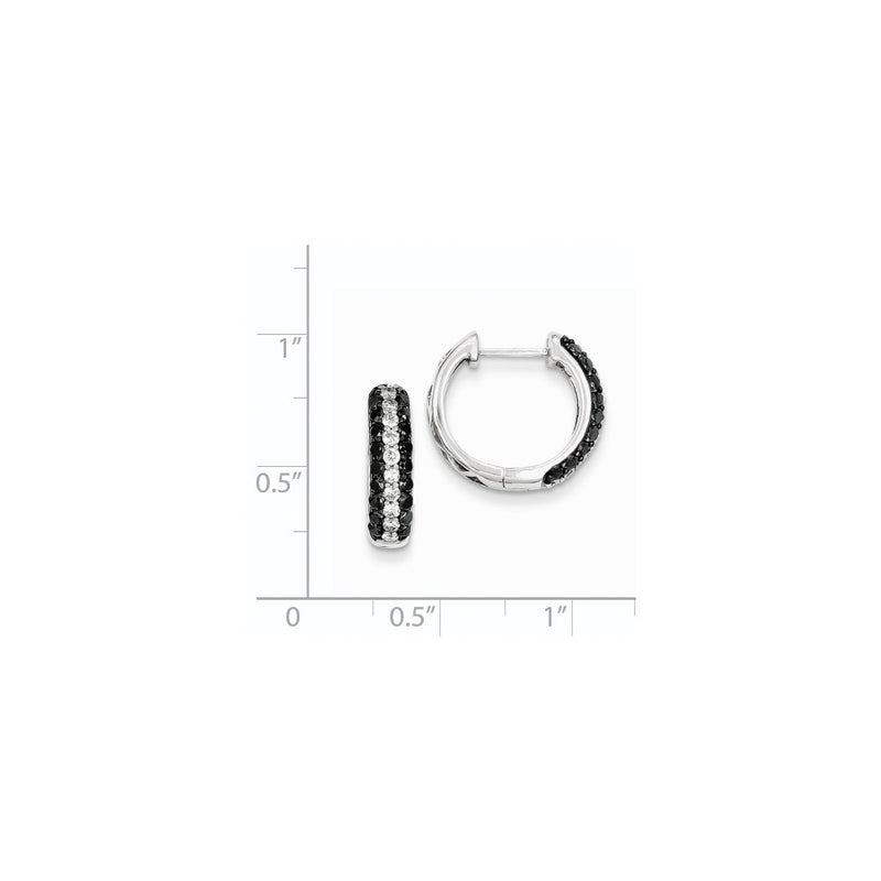 14k White Gold White & Black Real Diamond Hinged Hoop Earrings