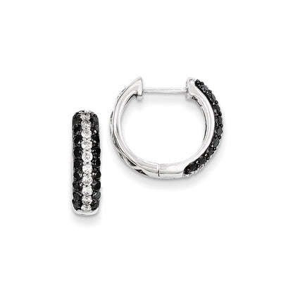 14k White Gold White & Black Real Diamond Hinged Hoop Earrings