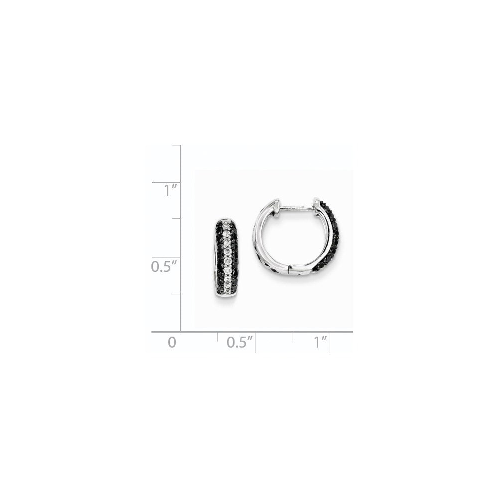 14k White Gold White & Black Real Diamond Hinged Hoop Earrings