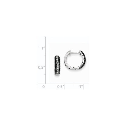 14k White Gold White & Black Real Diamond Hinged Hoop Earrings