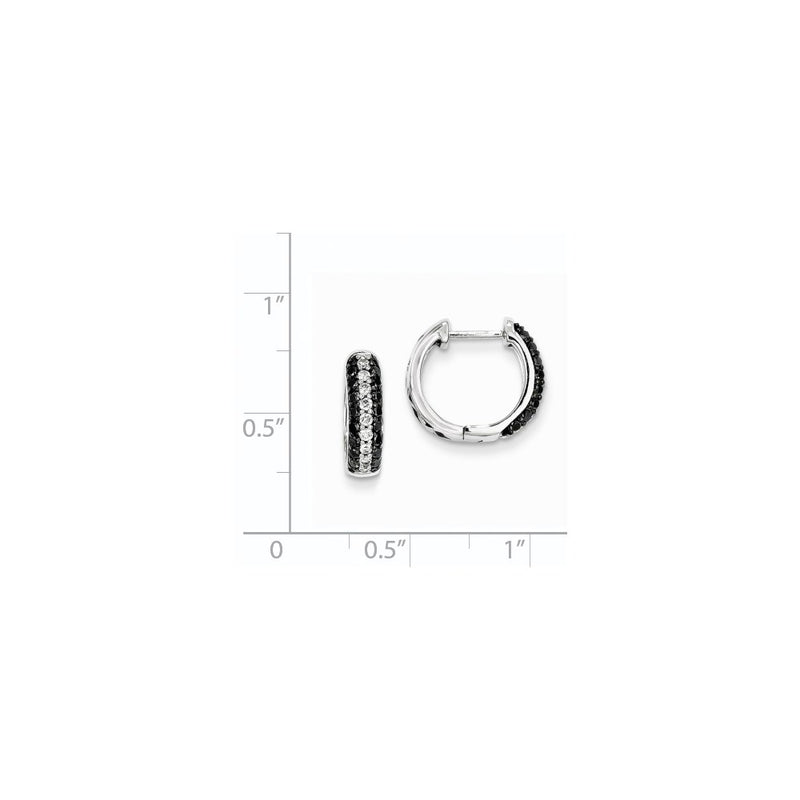 14k White Gold White & Black Real Diamond Hinged Hoop Earrings