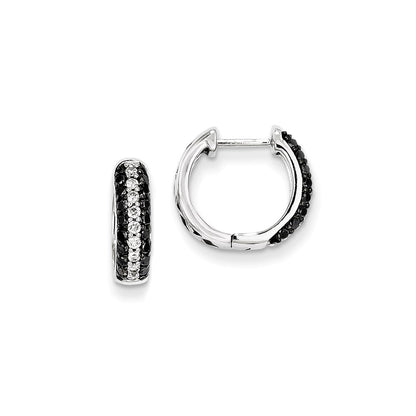 14k White Gold White & Black Real Diamond Hinged Hoop Earrings