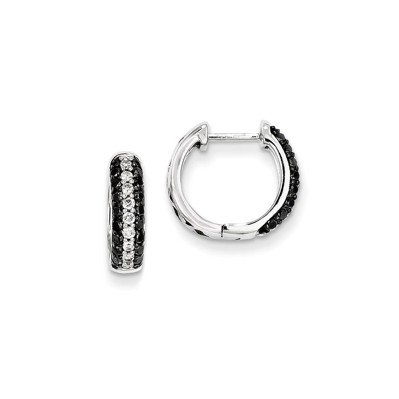 14k White Gold White & Black Real Diamond Hinged Hoop Earrings
