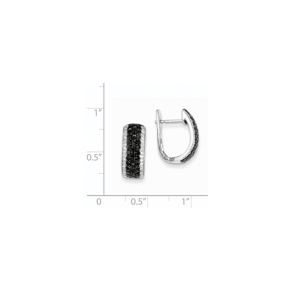 14k White Gold Black & White Real Diamond Hinged Hoop Earrings