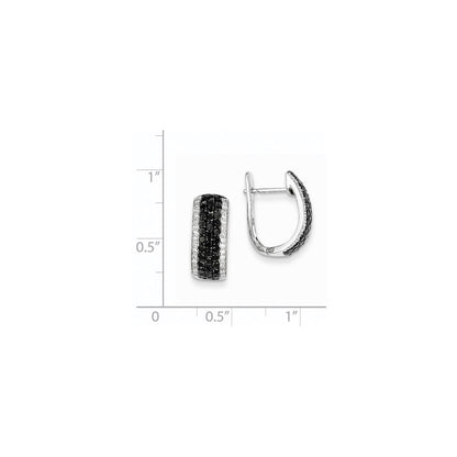 14k White Gold Black & White Real Diamond Hinged Hoop Earrings