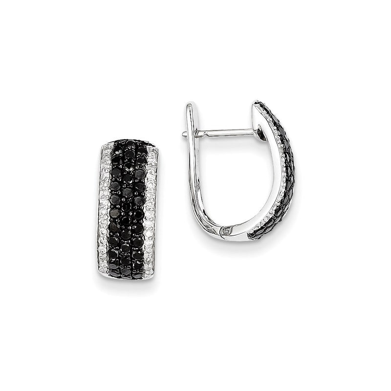 14k White Gold Black & White Real Diamond Hinged Hoop Earrings