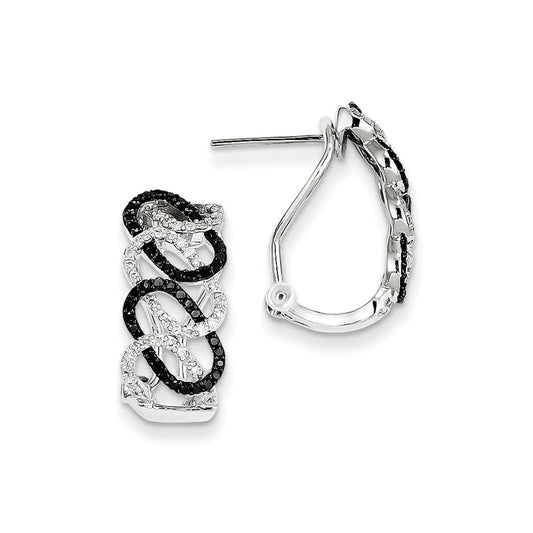 14k White Gold Black & White Diamond Oval Omega Back Earrings